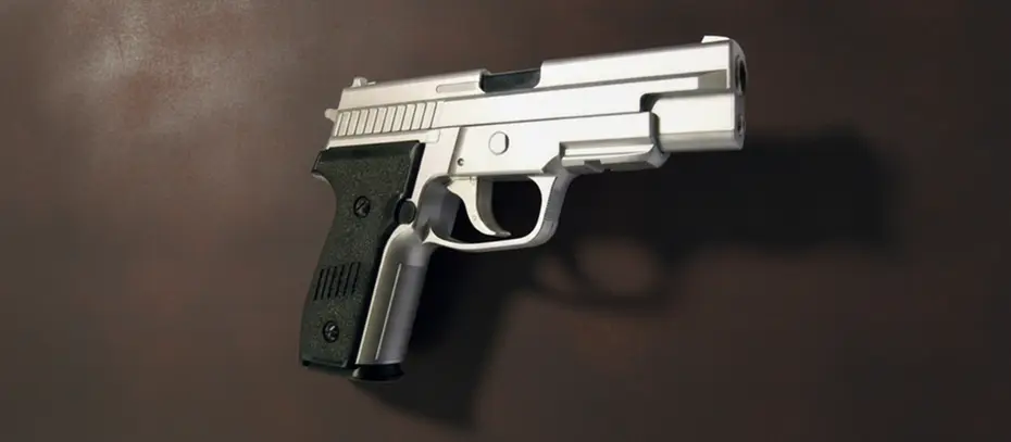 Pistola a molla da softair con carrello silver, vista di lato
